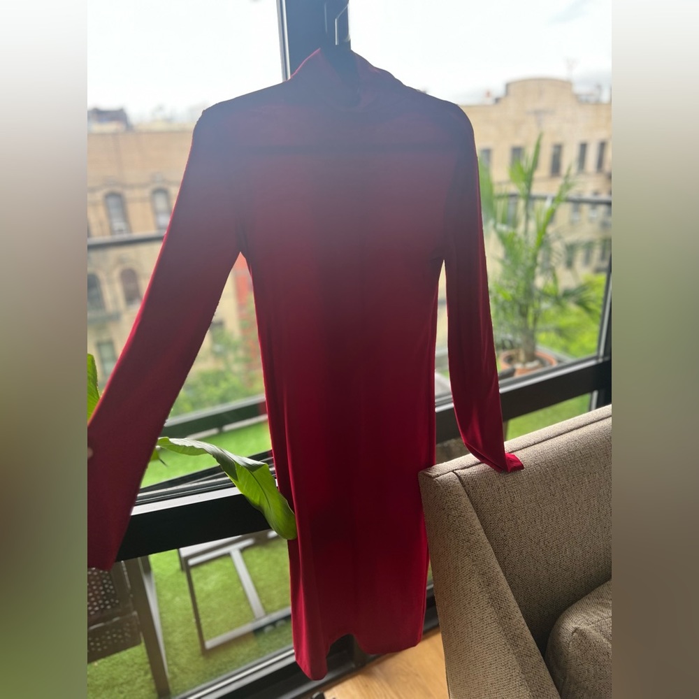 Norma Kamali red turtleneck long sleeve dress XS